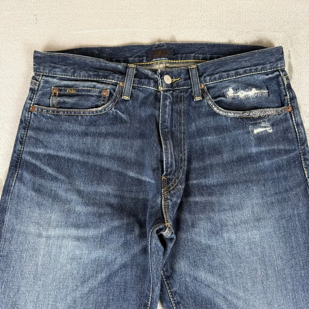 Polo Ralph Lauren Varrick Slim Straight Jeans Mens 32x30 Blue Distressed New NWT